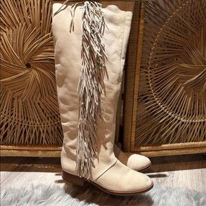 Sam Edelman Cream Over the Knee Fringe Boots